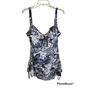 Septangle Plus Size 24W Tankini Swimsuit Blue Adjustable Padded Bra Paisley